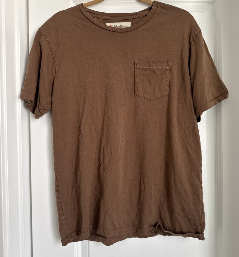 Mollusk Surf Shop Hemp Pocket Tee Shirt Men's Large Minimalist Casual Tan Brown